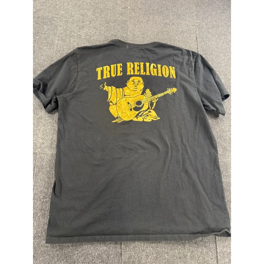 True Religion Mens Black Yellow Buddha World Tour Graphic T-Shirt XXL
